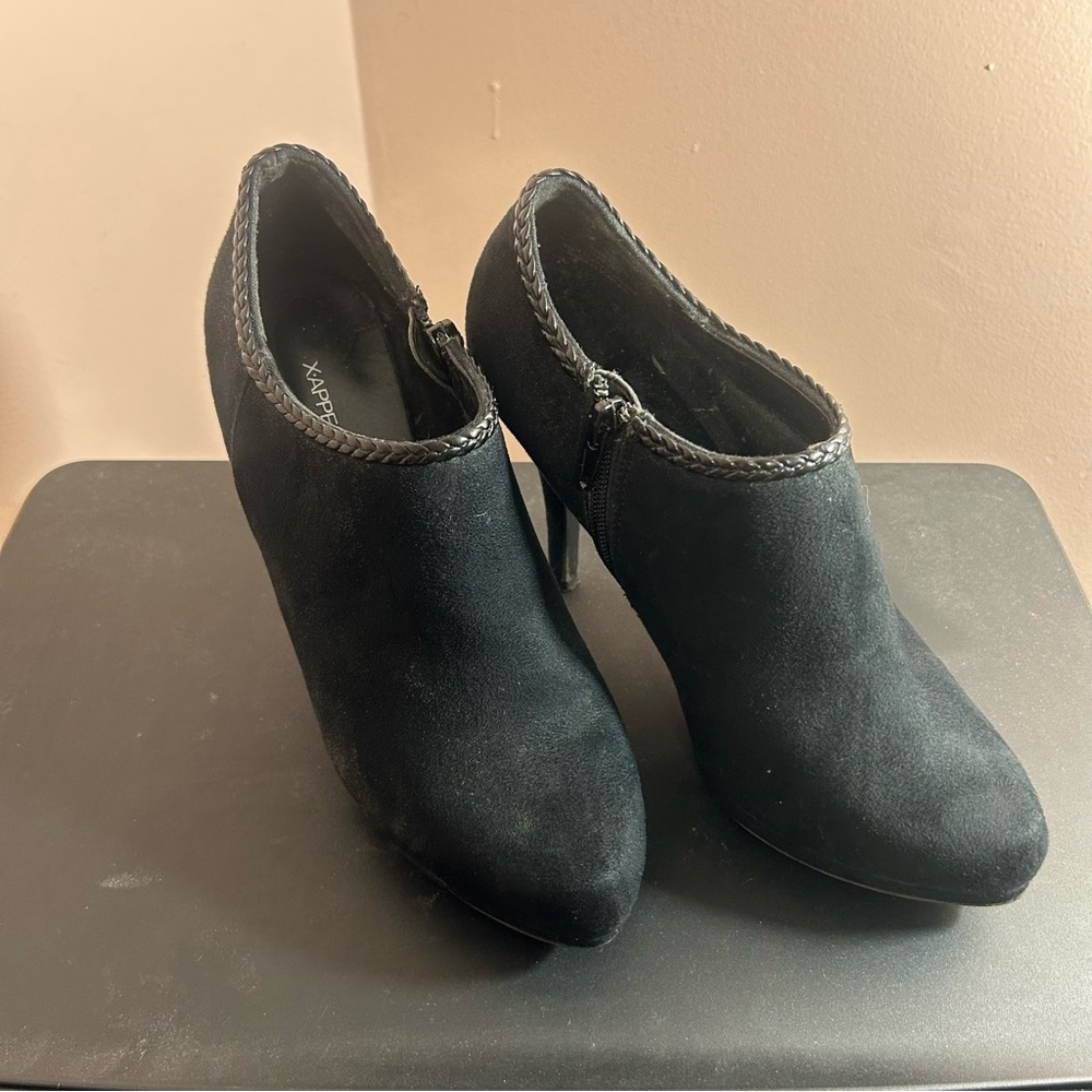 X-APPEAL Annalisa Ankle Heel Boots Platform Side Zip Black Suede Size 9M